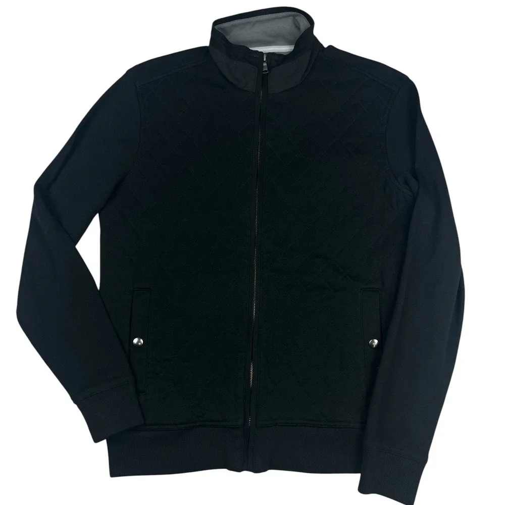 Banana Republic Quilted Knit Jacket M Black Full Zip Modern Sleek Casual Preppy